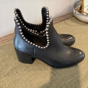 Black Leather Ankle Boots with Silver Studs